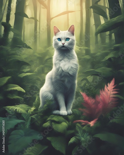 Cat at forest anime