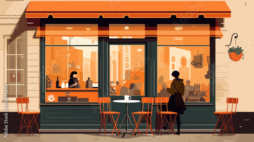 A cozy cafe in a noisy city, street cafe, 2d vector flat illustrations.