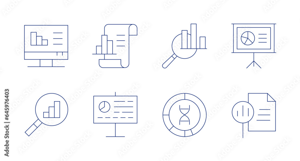 Analytics icons. editable stroke. Containing analysis, analytics, data analytics, donut chart, presentation, report.
