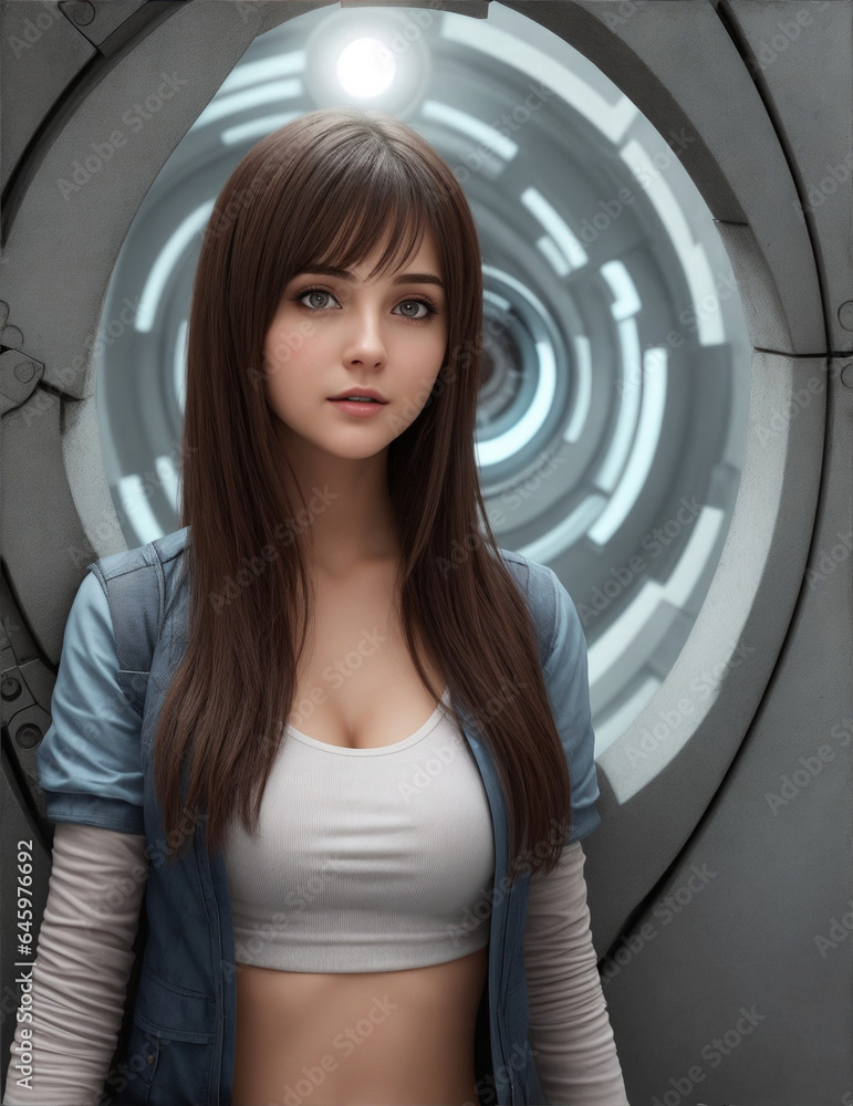 woman in front of portal woman in front of portal