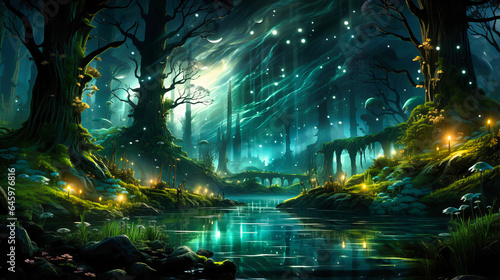 Bioluminescent forests lighting up night skies