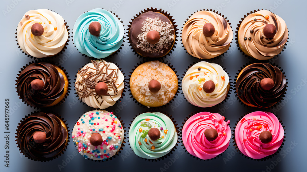 Delectable Cupcakes: Tempting Top-Down View of Delicious Treats Delectable Cupcakes: Tempting Top-Down View of Delicious Treats