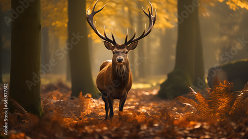 Autumn Encounter: Majestic Deer in the Woods © Abzal