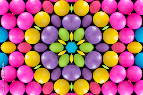 3D render, an abstract background of floral kaleidoscope, colorful paper flowers ornament. Modern wallpaper. 3d Illustration