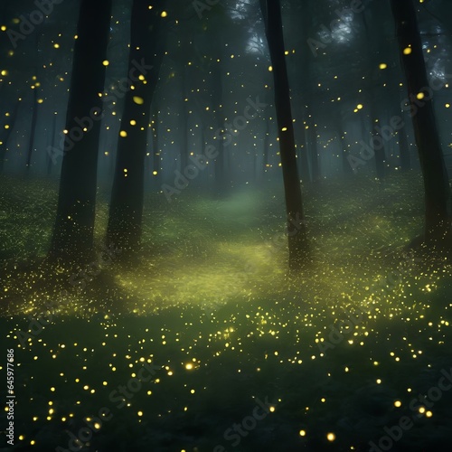 A swarm of fireflies creating a magical, glowing spectacle in a dark forest3 photo
