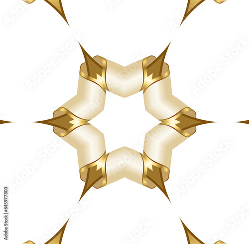 Graphic fractal. Kaleidoscope design. Geometric figure. Golden white color glowing abstract shape decorative art illustration background.