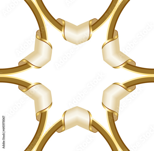 Graphic fractal. Kaleidoscope design. Geometric figure. Golden white color glowing abstract shape decorative art illustration background.