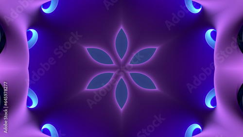 3D render, an abstract background of floral kaleidoscope, colorful paper flowers ornament. Modern wallpaper. 3d Illustration