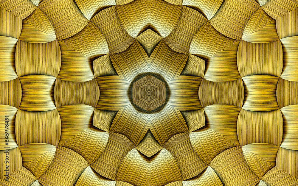 Fototapeta premium 3D render, an abstract background of floral kaleidoscope, colorful paper flowers ornament. Modern wallpaper. 3d Illustration