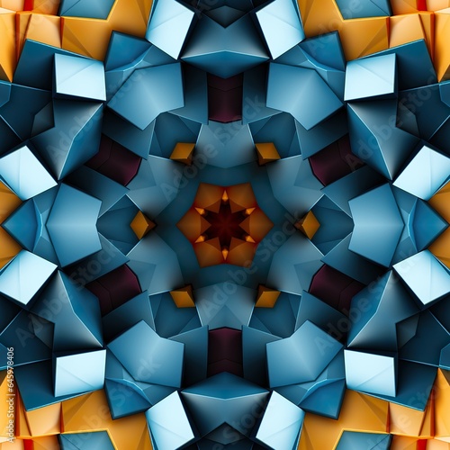 3D render, an abstract background of floral kaleidoscope, colorful paper flowers ornament. Modern wallpaper. 3d Illustration