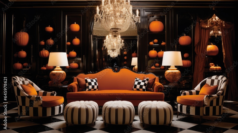 Pumpkin luxury chic glamorous home decor for Halloween. Gold on a black background. Pumpkin luxury chic glamorous home decor for Halloween. Gold on a black background.
