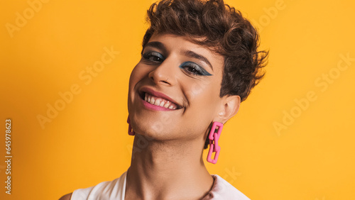 Bilde på lerret Transgender woman in make up posing while smiling at the camera