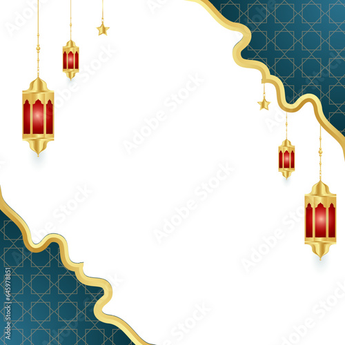 Golden islamic frame with lantern ramadan kareem arabic border flyer poster photo