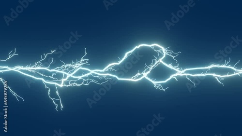 Blue lightning 3D animation. Thunderstorm simulation.