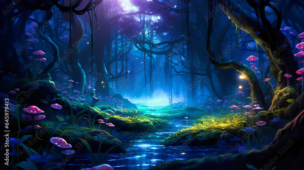 Enchanted forests with bioluminescent vegetation Enchanted forests with bioluminescent vegetation