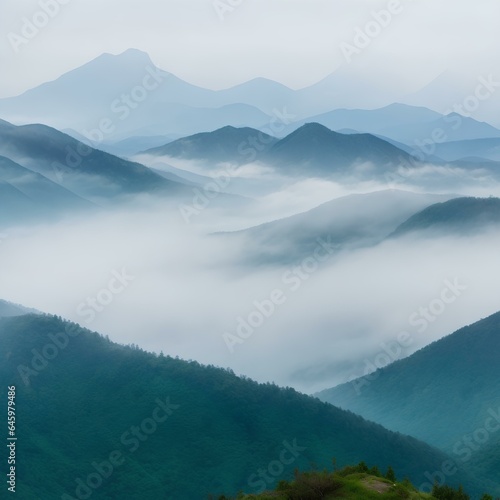 Panoramic view of mountains on a foggy day