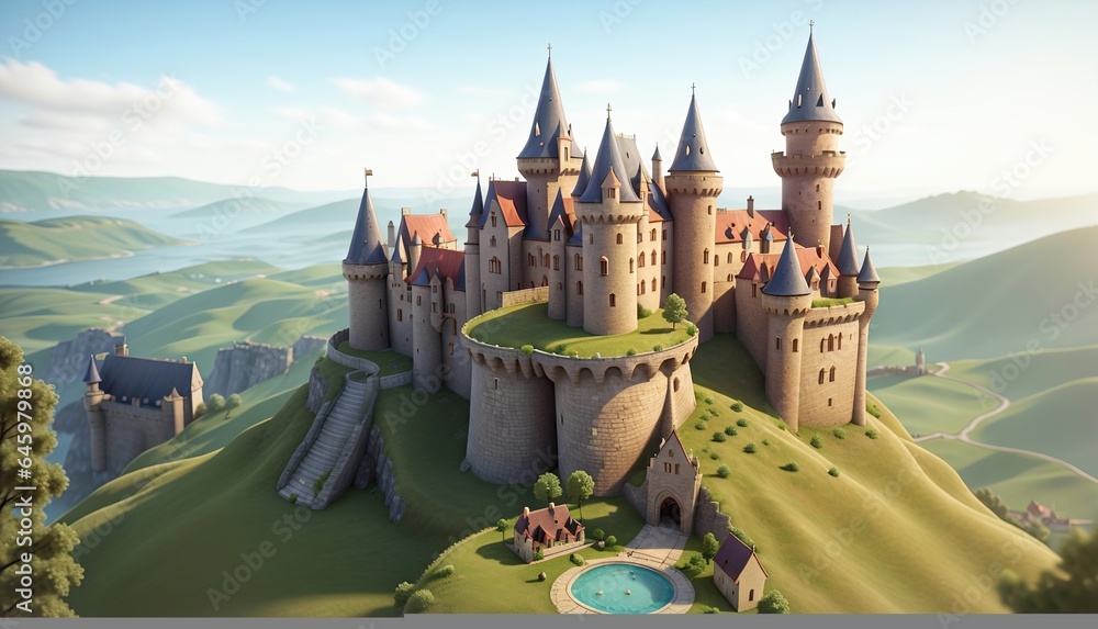 Animation Style Old fairytale castle - obrazy, fototapety, plakaty 