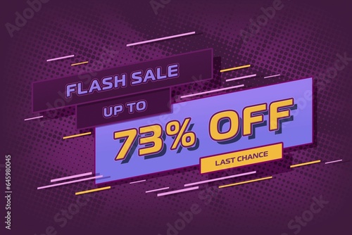 73 seventy-three Percent off super sale shopping halftone. coupon poster photo