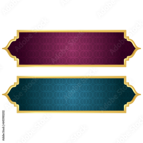 Luxury blue golden set arabic islamic banner title frame text box in transparent background