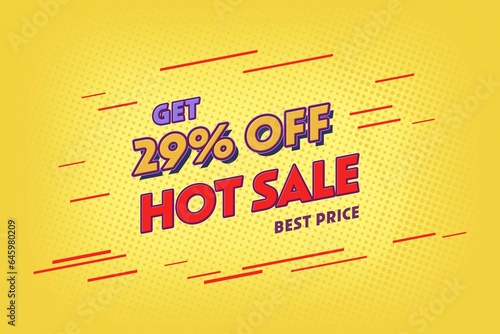 29 twenty-nine Percent off super sale shopping halftone banner. discount frame photo