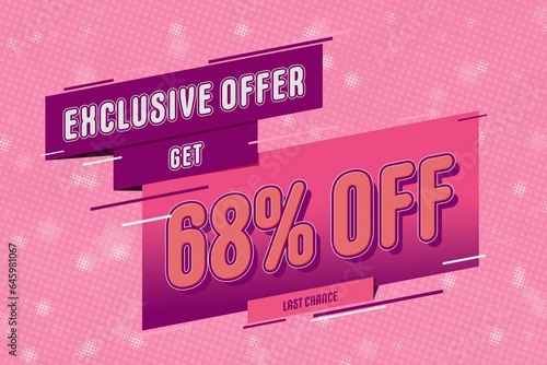 68 sixty-eight Percent off super sale shopping halftone pink banner. offer photo