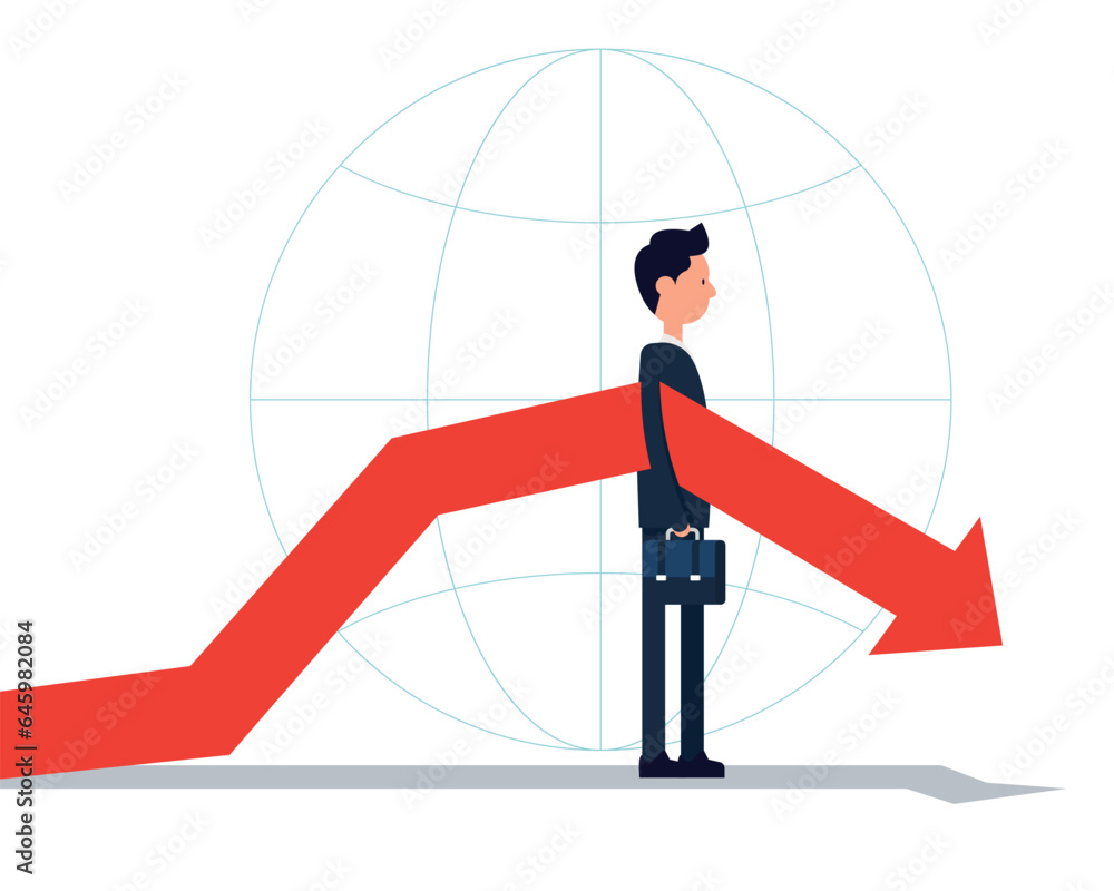 Obraz premium Standing with falling arrow. Recession and recession concept