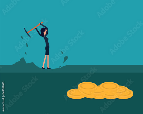 Businessperson digging for mining. Digging for treasure