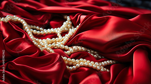 Velvet ribbons intertwining with pearl strands
