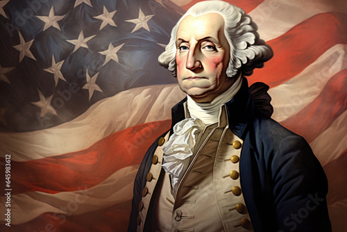 Tela George Washington Illustration with American Flag - Founding Father, Revolution,