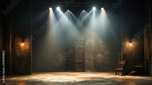 Spotlight unveiling a concealed door on stage