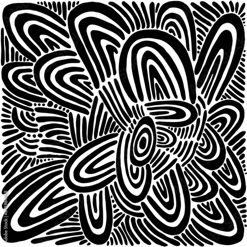 Black and white doodle abstract simple pattern, isolated on white background. Decorative monochrome texture black ink line.