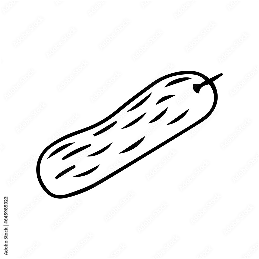 Zucchini, cucumber. Vector black and white hand-drawn illustration. Silhouette, icon, logo, sketch, template, doodles. Zucchini, cucumber. Vector black and white hand-drawn illustration. Silhouette, icon, logo, sketch, template, doodles.