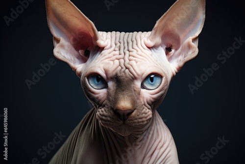 portrait of a sphinx, naked cat on a black background