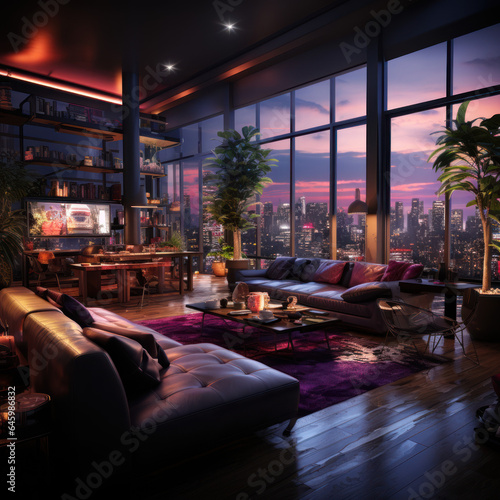 High-tech game room with expansive virtual windows  © Sekai