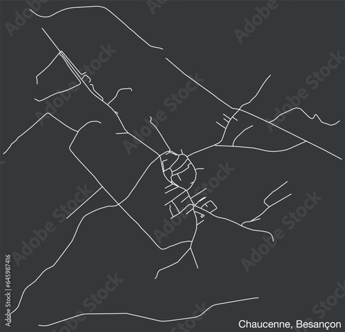 Detailed hand-drawn navigational urban street roads map of the CHAUCENNE COMMUNE of the French city of BESANCON, France with vivid road lines and name tag on solid background