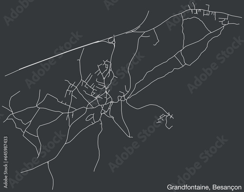 Detailed hand-drawn navigational urban street roads map of the GRANDFONTAINE COMMUNE of the French city of BESANCON, France with vivid road lines and name tag on solid background