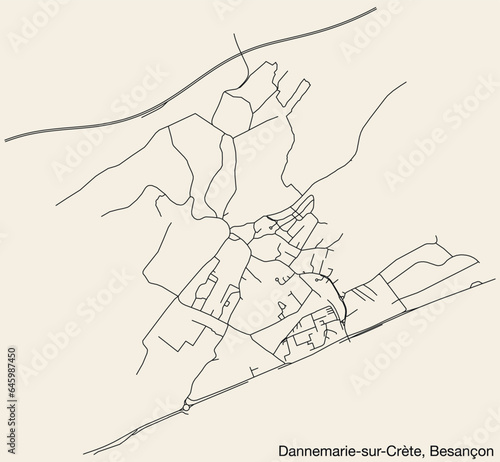 Detailed hand-drawn navigational urban street roads map of the DANNEMARIE-SUR-CR  TE COMMUNE of the French city of BESANCON  France with vivid road lines and name tag on solid background