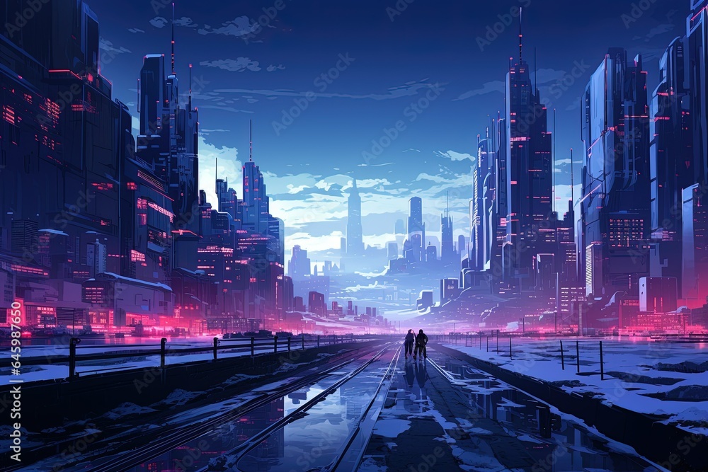 Naklejka premium Winter city landscape