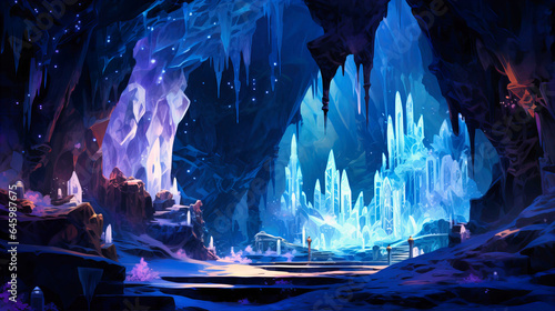 Foto Crystal caverns illuminated by glow of winter celebrations