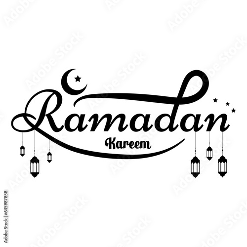 Lettering ramadan kareem islamic arabic typography text for marhaban ya ramadhan sticker with lantern mosque transparent background