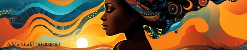 Abstract surreal portraitม stylized portrait of a beautiful black woman. pattern on her face, concept art. Generative ai	
