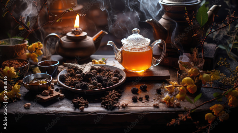 Fototapeta premium Tea Preparation in Relaxing Setting