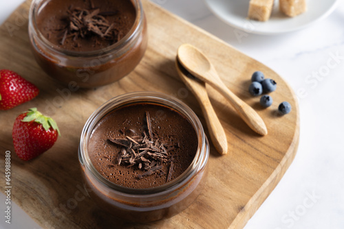 Homemade chocolate mousse made with pure black chocolate.