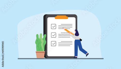 concept illustration woman report questionnaire vector