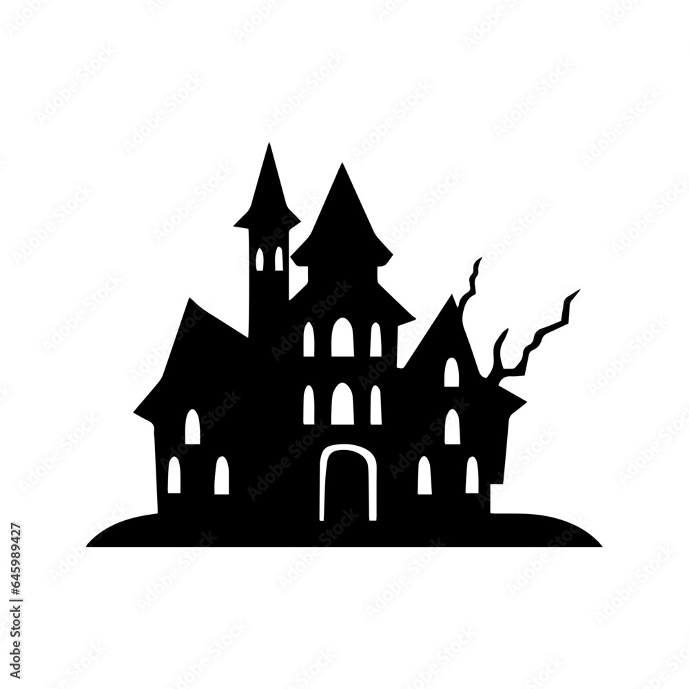  Silhouette of vampire castle Scary ghost house on Halloween night. 