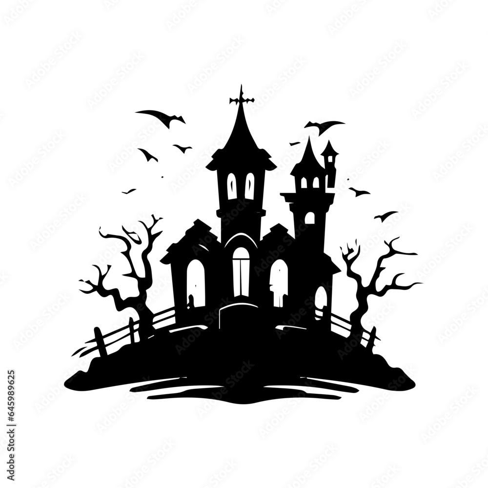  Silhouette of vampire castle Scary ghost house on Halloween night. 