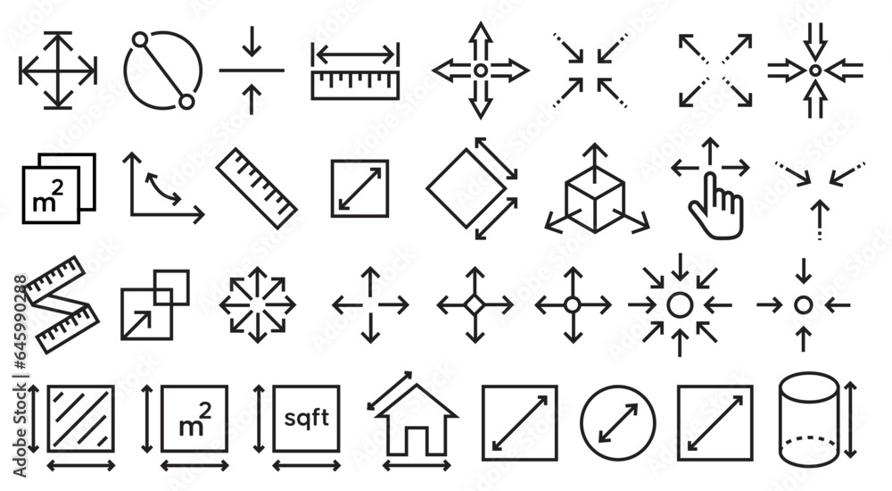 Measurement icon. Product packaging dimension measuring tool symbol. Object Height width length depth and circumference perimeter vector. Ruler scale sign.
