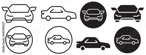 Auto car icon. Automobile repair garage service symbol. Taxi vehicle for travel rental transportation vector. Front  or side profile view of motor sign.