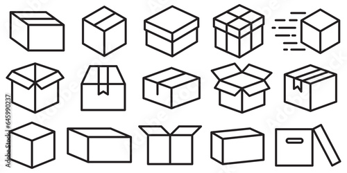 Cardboard Box icon. Shipping product storage safety package symbol. Open and closed Paper carton container vector.