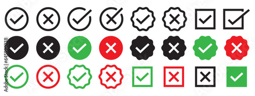 check mark icon. Task Approved or done symbol. True or false, right or wrong sign vector. Tick mark button of correct or wrong way sticker.